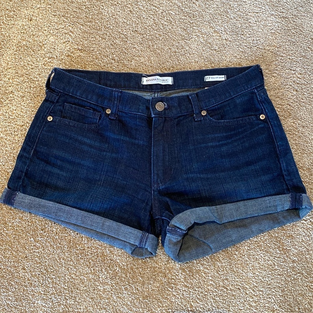 Banana Republic Premium Roll Up Denim Shorts Blue Sz 27